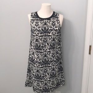 Navy and creme print shift cotton dress